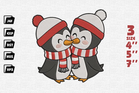 Cuddling Penguin Couple Christmas Embroidery Design Review