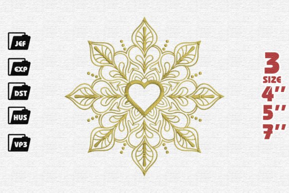 Elegant Golden Heart Snowflake Embroidery Design Review
