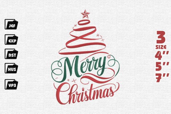 Elegant Merry Christmas with Ribbon Tree Embroidery Design Review
