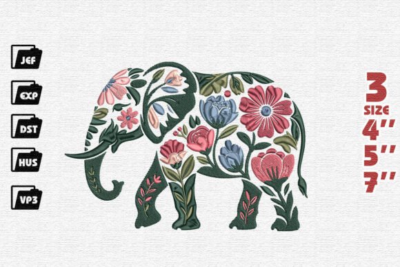 Intricate Floral Elephant Embroidery Design Review