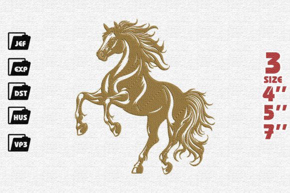 Majestic Golden Rearing Stallion Embroidery Design Review