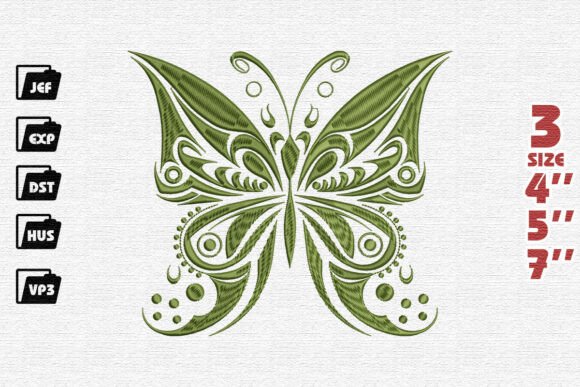 Ornate Butterfly Embroidery Design in Green