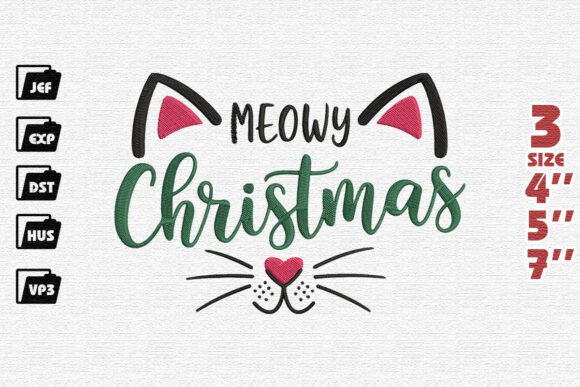 Playful Meowy Christmas Cat Face Embroidery Design