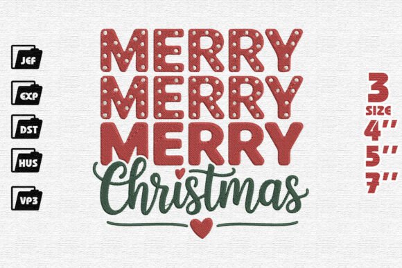 Playful Merry Merry Merry Christmas Embroidery Design